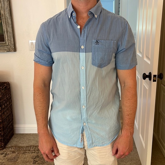 Penguin color block short sleeve button down mens - Picture 1 of 3
